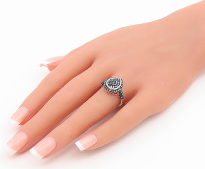 925 Sterling Silver Vintage Ring Real Blue & White Diamonds Band  Sz 7  RG36853