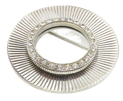 925 Sterling Silver  Vintage Cubic Zirconia Open Circle Brooch Pin  BP4150
