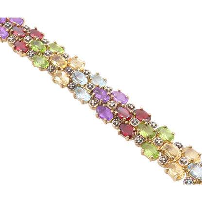 925 Sterling Silver Vintage Amethyst Citrine & Multi Stone Chain Bracelet BT8734