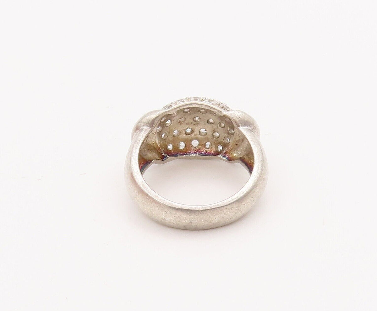 925 Sterling Silver Vintage Ring Minimalist CZ Beaded Bulged Neck  Sz 7  RG28409