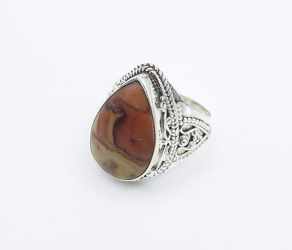 925 Sterling Silver  Tear Drop Agate Swirl Twist Cocktail Ring Sz 8  RG8322