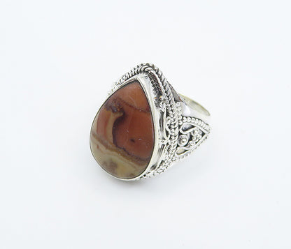 925 Sterling Silver  Tear Drop Agate Swirl Twist Cocktail Ring Sz 8  RG8322