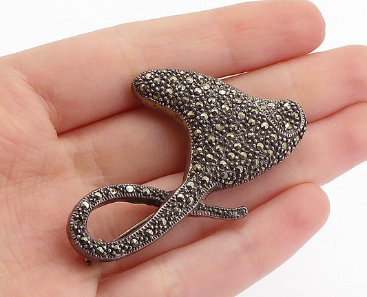 925 Sterling Silver  Vintage Marcasite Encrusted Modernist Brooch Pin  BP2351