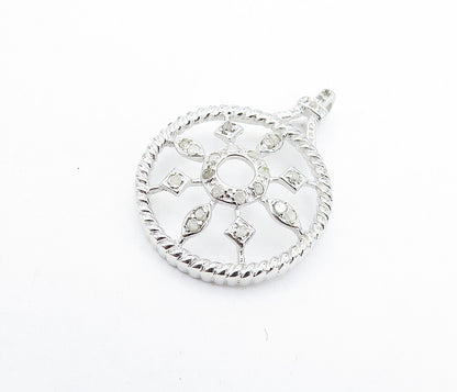 925 Sterling Silver Genuine Diamonds Open Floral Twist Round Pendant PT5082
