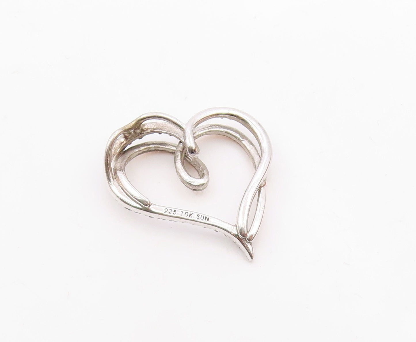 10K GOLD & 925 Silver   Vintage Genuine Diamonds Love Heart Pendant  PT20624