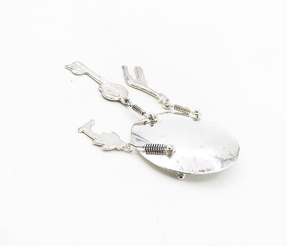 MEXICO 925 Sterling Silver  Vintage Shiny Dangling Charms Brooch Pin  BP3167