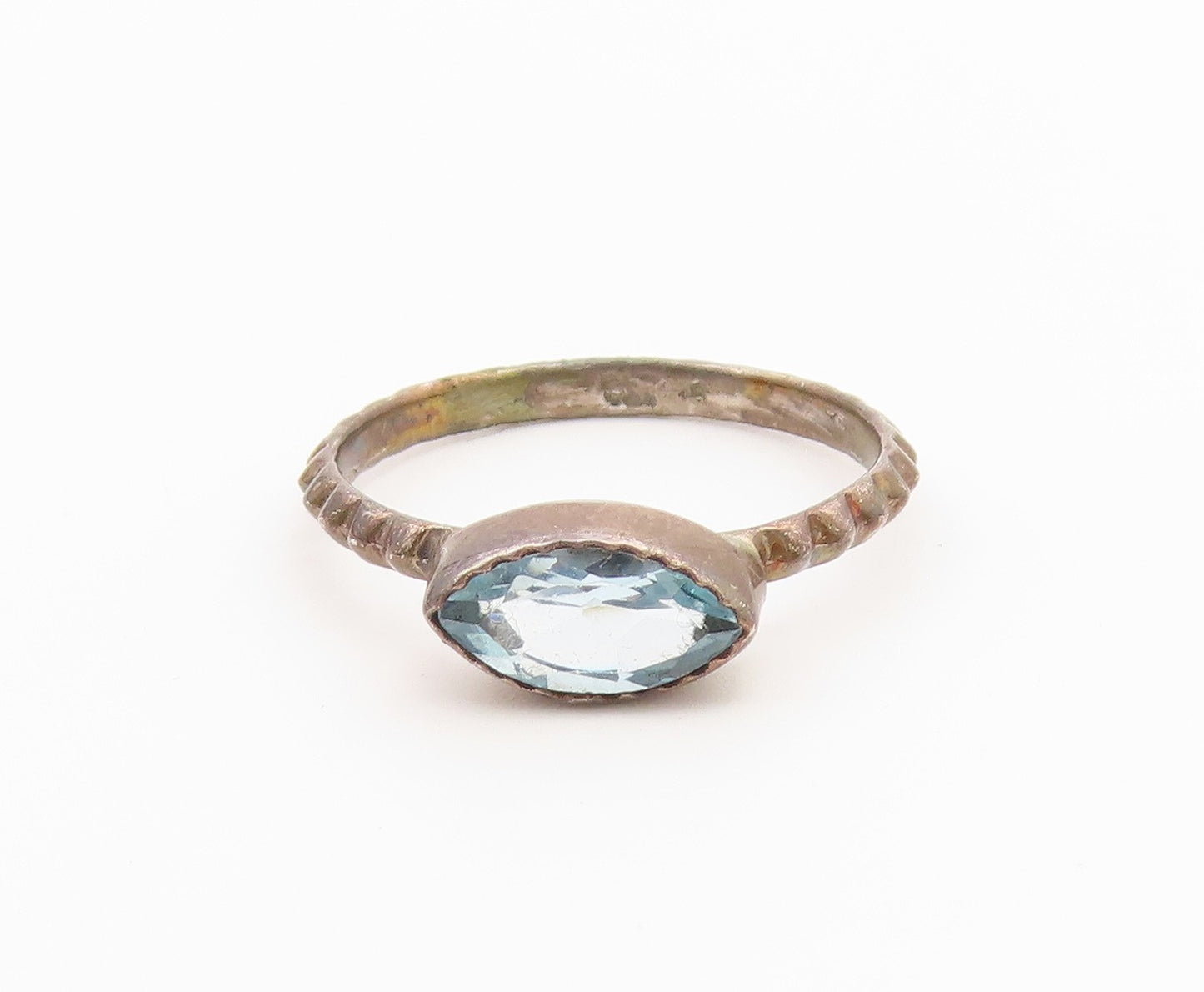 925 Sterling Silver Vintage Ring Minimalist Blue Aquamarine Band  Sz 9  RG36823