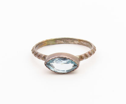 925 Sterling Silver Vintage Ring Minimalist Blue Aquamarine Band  Sz 9  RG36823