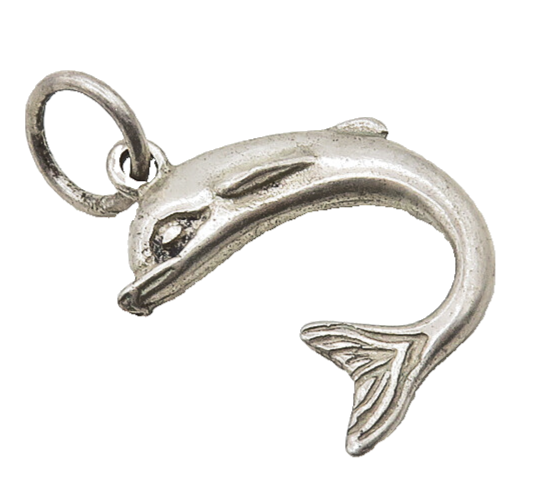925 Sterling Silver  Vintage Dark Tone Leaping Dolphin Motif Pendant  PT14250