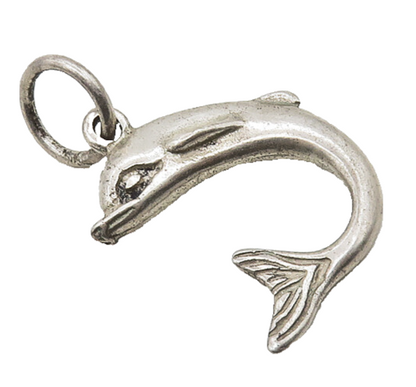 925 Sterling Silver  Vintage Dark Tone Leaping Dolphin Motif Pendant  PT14250