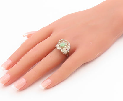 925 Sterling Silver Vintage Ring Jade Brutalist Design Band  Sz 7.5  RG35963