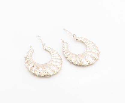 925 Sterling Silver Vintage Earrings Modernist Etched Croissant Hoops  EG14409