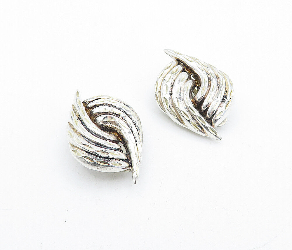 925 Sterling Silver  Vintage Shiny Etched Swirl Non Pierce Earrings  EG2145