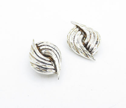 925 Sterling Silver  Vintage Shiny Etched Swirl Non Pierce Earrings  EG2145
