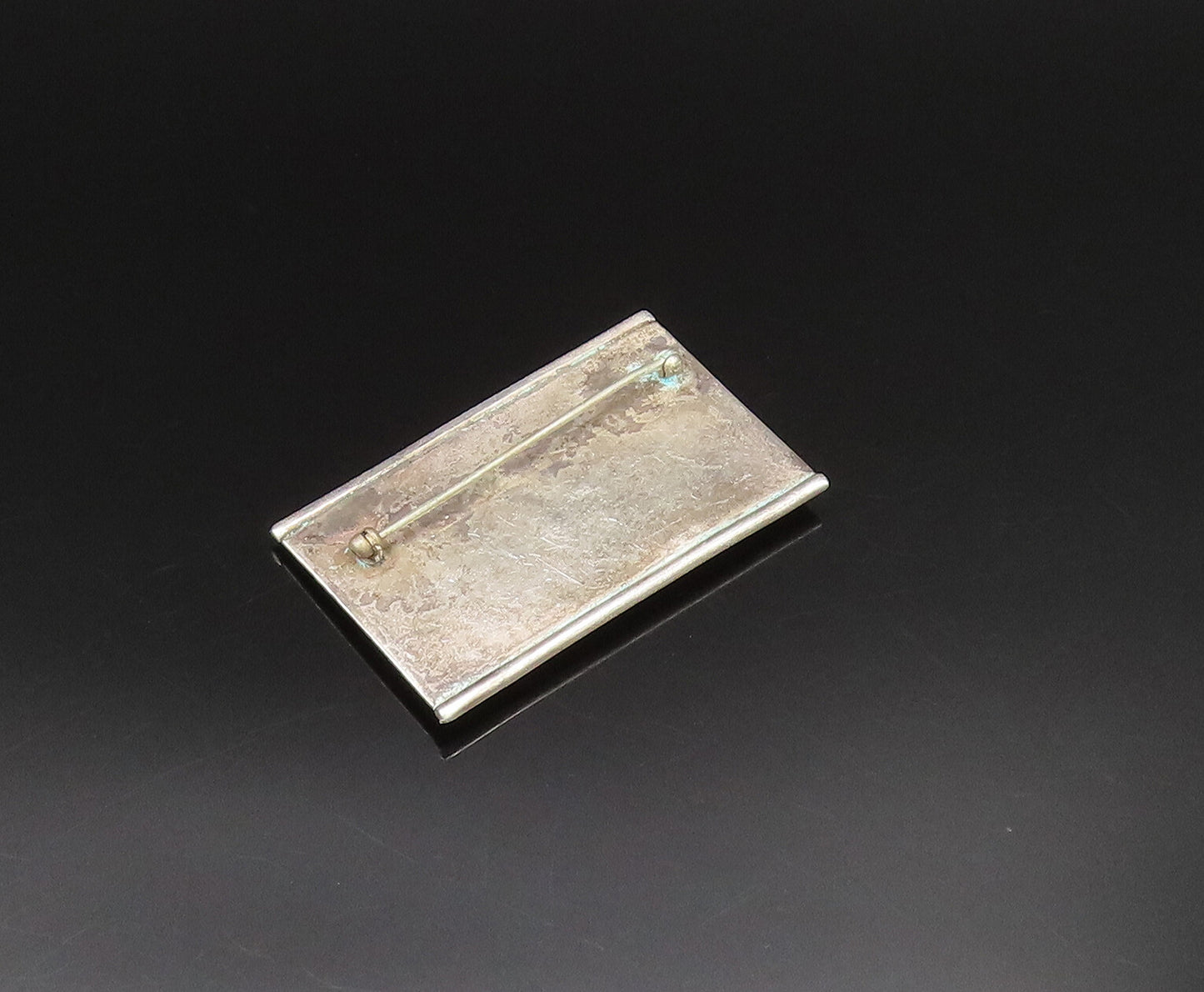 925 Silver  Vintage Floral Beaded & Spirals Rectangle Brooch Pin  BP9700