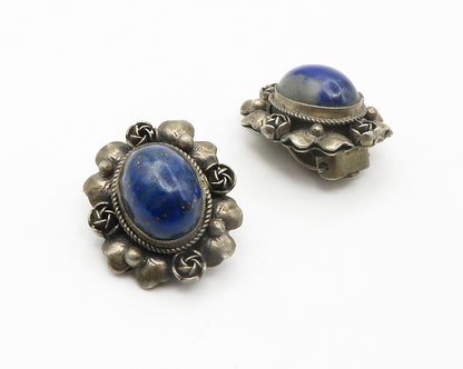 PERRUZI 925 Silver  Vintage Lapis Lazuli Non Pierce Drop Earrings  EG7210