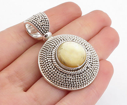 BALI 925 Sterling Silver  Vintage Mother Of Pearl Round Dome Pendant  PT3389