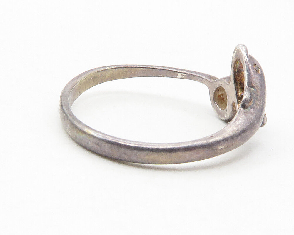 925 Sterling Silver  Vintage Cubic Zirconia Dolphin Bypass Ring Sz 8  RG11704