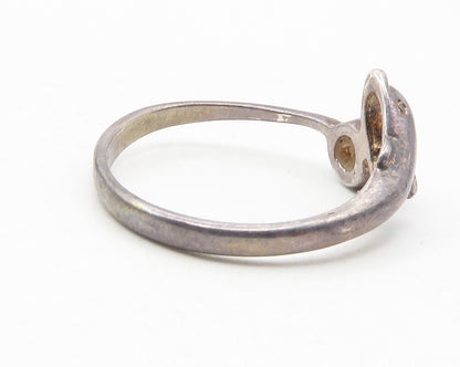 925 Sterling Silver  Vintage Cubic Zirconia Dolphin Bypass Ring Sz 8  RG11704