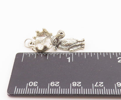 925 Sterling Silver Vintage Pendant Carved Moose Antlers 3D Charm  PT24524