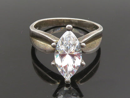925 Silver  Vintage Marquise Cubic Zirconia Concave Shank Ring Sz 10  RG25311