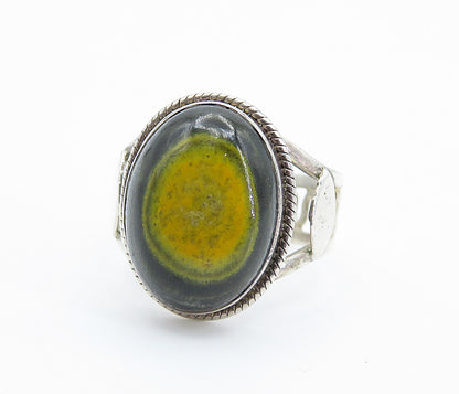 925 Sterling Silver  Cabochon Cut Agate Swirl Band Cocktail Ring Sz 8  RG8147