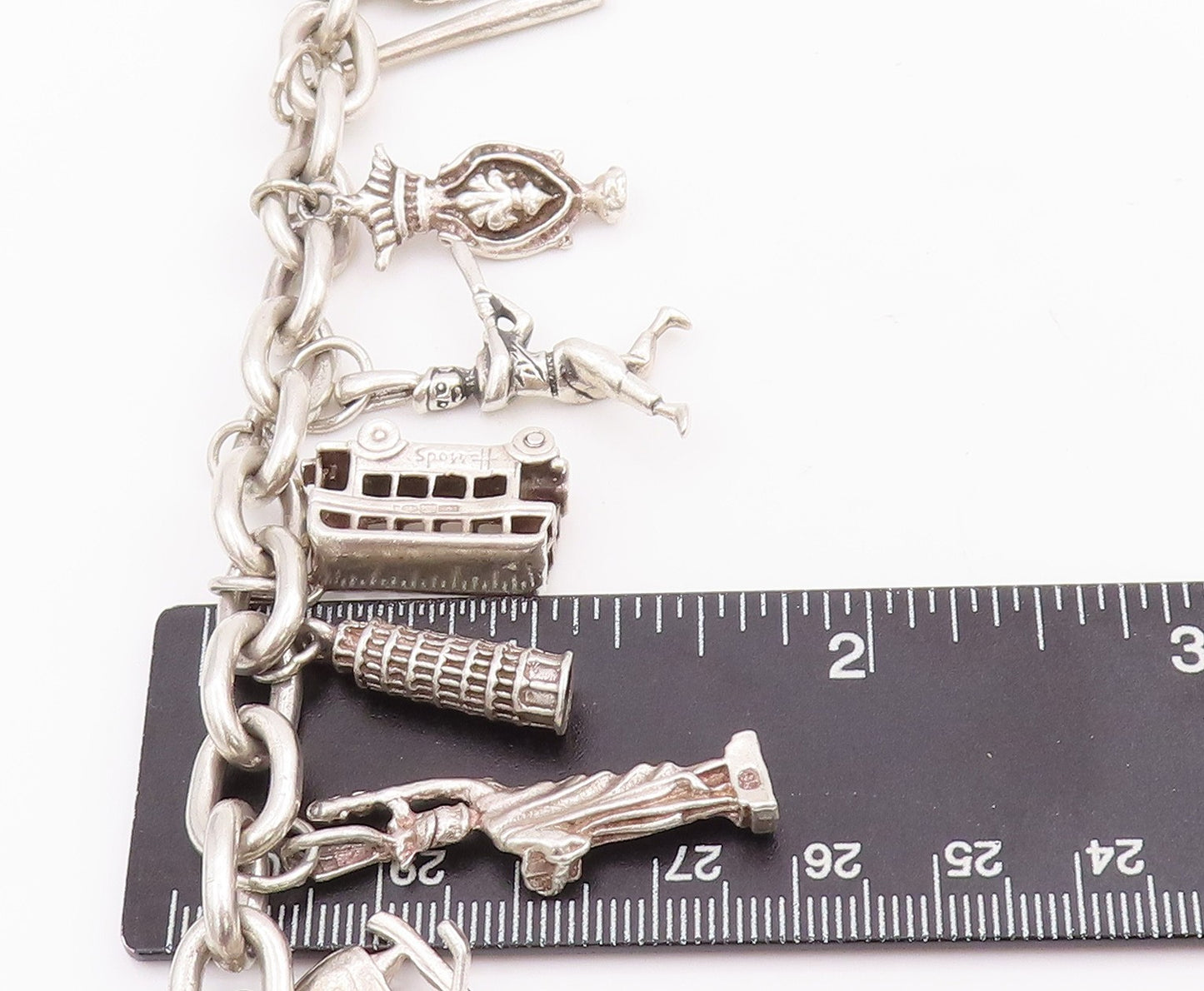 925 Sterling Silver Vintage Bracelet Heavy Dangling Charm Large Heart  BT10605