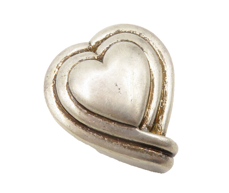 925 Sterling Silver  Vintage Dark Tone Love Heart Dome Slide Pendant  PT9759