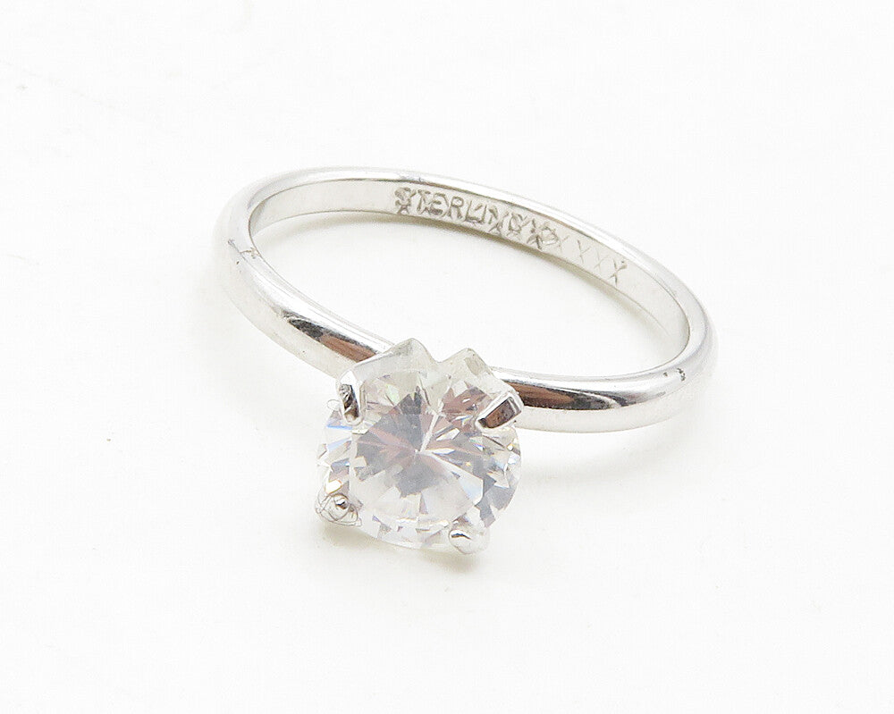 925 Sterling Silver  Prong Set Cubic Zirconia Solitaire Ring Sz 7  RG13655