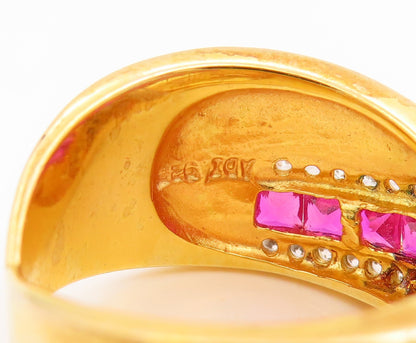 925 Sterling Silver Vintage Ring Gold Plated Ruby & Topaz Crossover Sz 7 RG35988