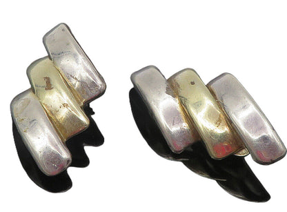 925 Sterling Silver  Vintage Modernist Hollow Non Pierce Drop Earrings  EG5907