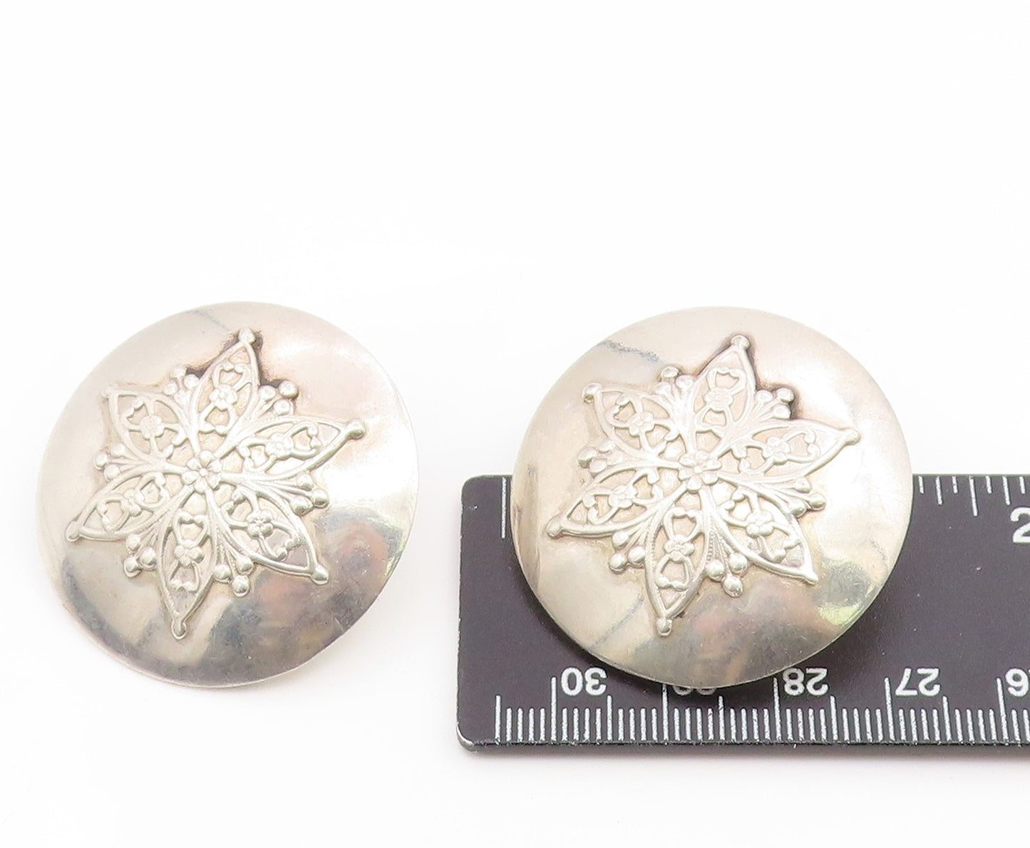 925 Sterling Silver Vintage Earrings MIDDLE EAST Floral Motif Concho  EG14178