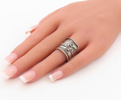 925 Sterling Silver Vintage Ring Large Brutalist Design Carved  Sz 6.5  RG31043
