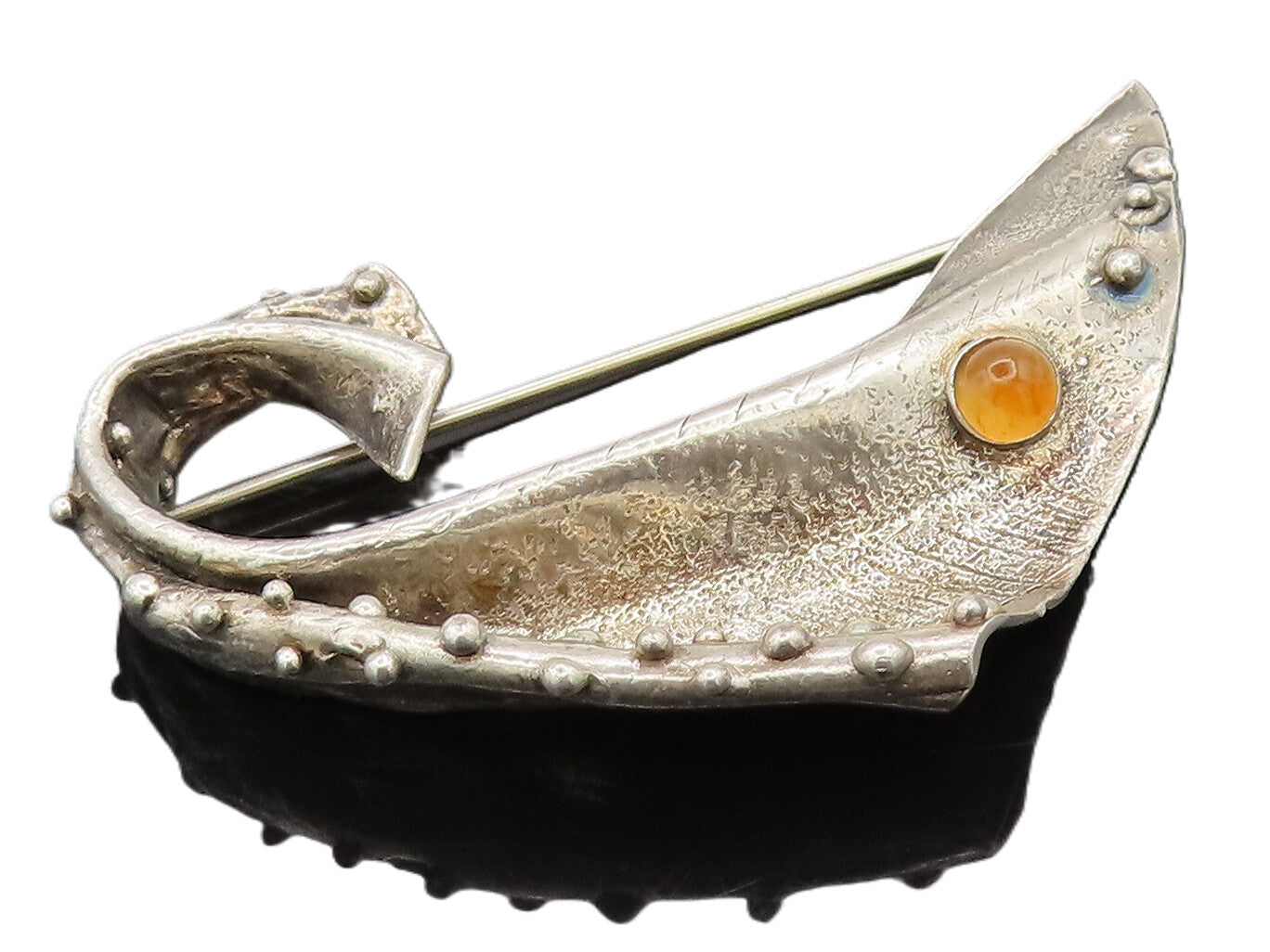 925 Silver  Vintage Designer Beaded Folded Citrine Cloth Brooch Pin  BP10346