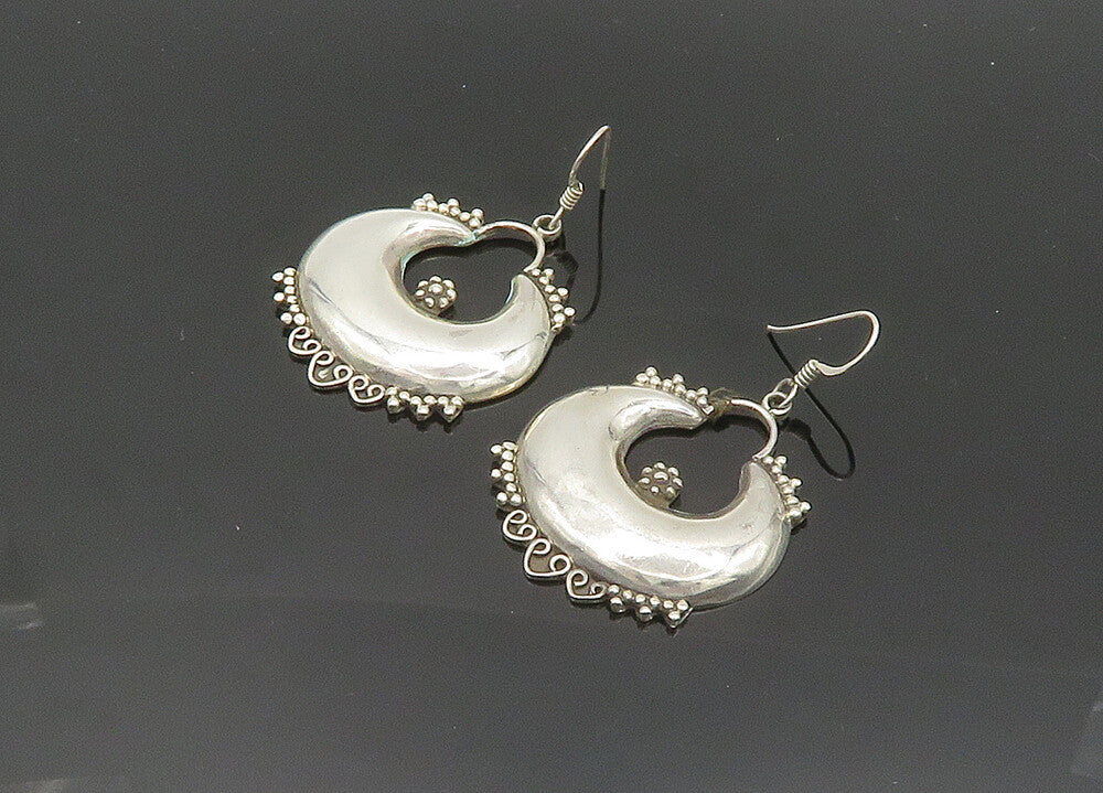 925 Sterling Silver  Vintage Shiny Floral Heart Detail Drop Earrings  EG9896