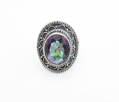 925 Sterling Silver  Vintage Mystic Topaz Floral Cocktail Ring Sz 6.5  RG7231