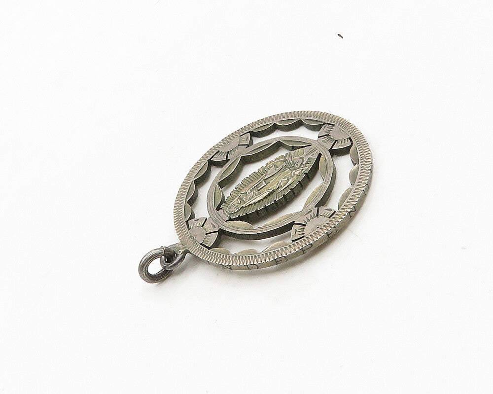 925 Sterling Silver  Vintage Dark Tone Virgin Mary Religious Pendant  PT15240