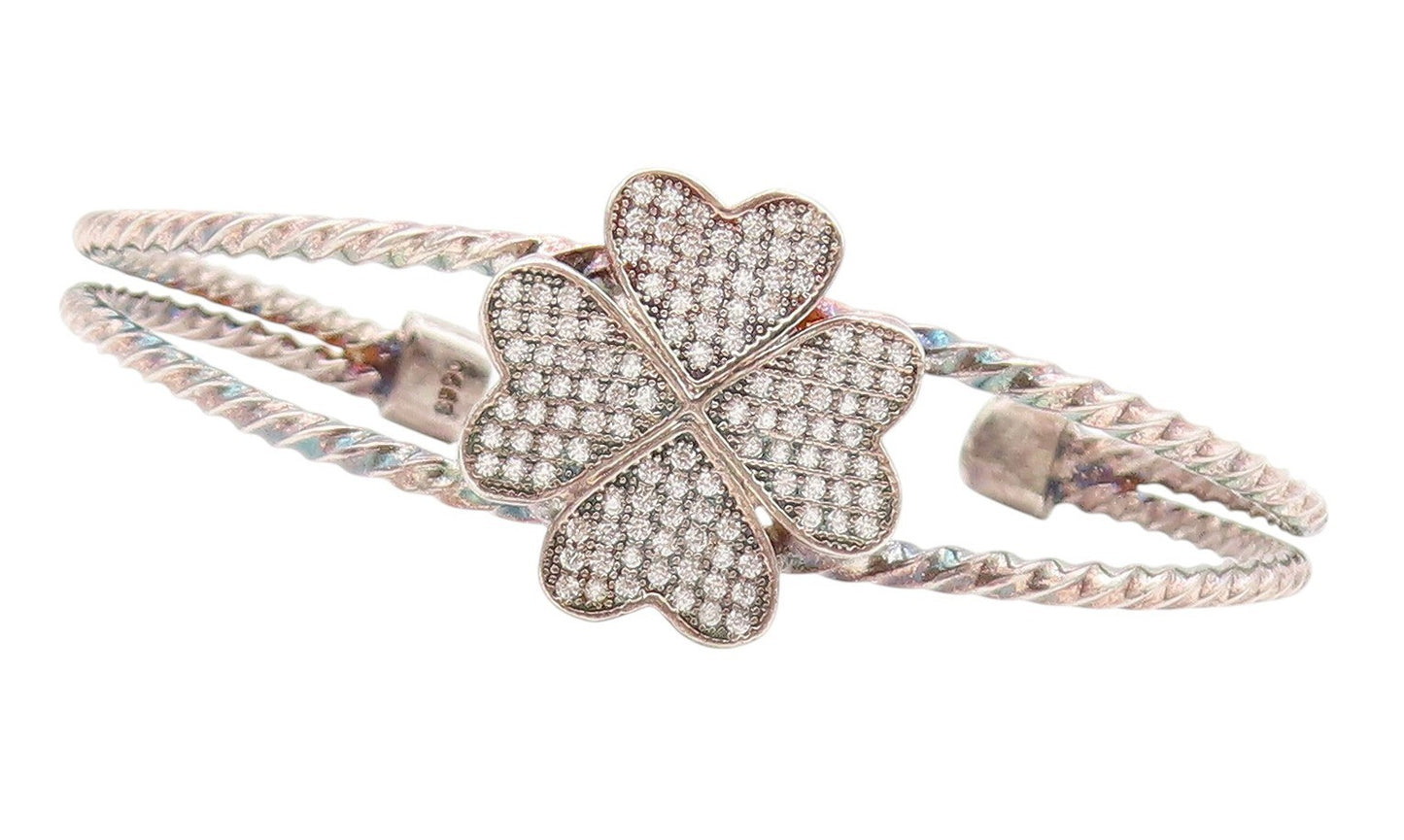 925 Sterling Silver Vintage Bracelet Designer CZ Inlay Flower Cuff  BT11015