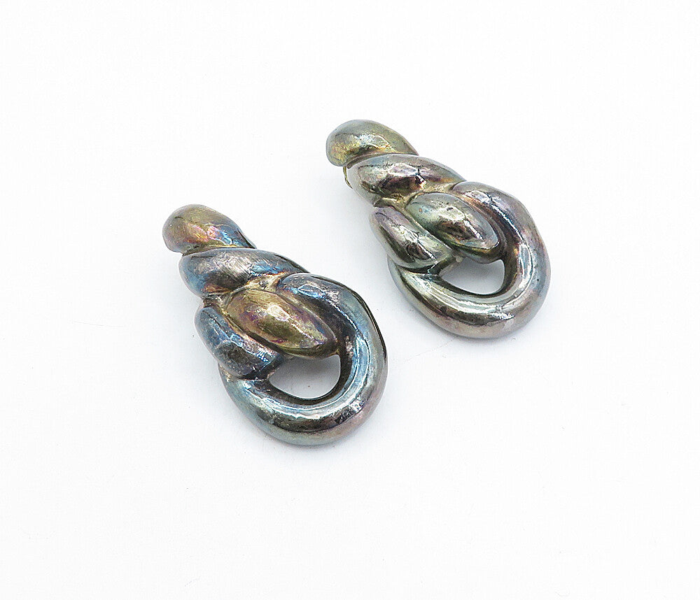 925 Sterling Silver  Vintage Oxidized Hollow Twist Non Pierce Earrings  EG2146