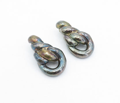 925 Sterling Silver  Vintage Oxidized Hollow Twist Non Pierce Earrings  EG2146
