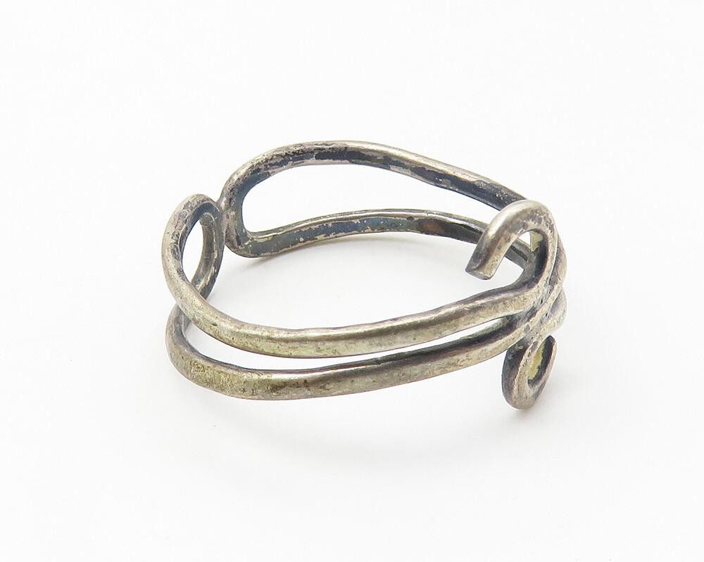 925 Sterling Silver  Vintage Dark Tone Wire Swirl Bypass Ring Sz 7  RG10210