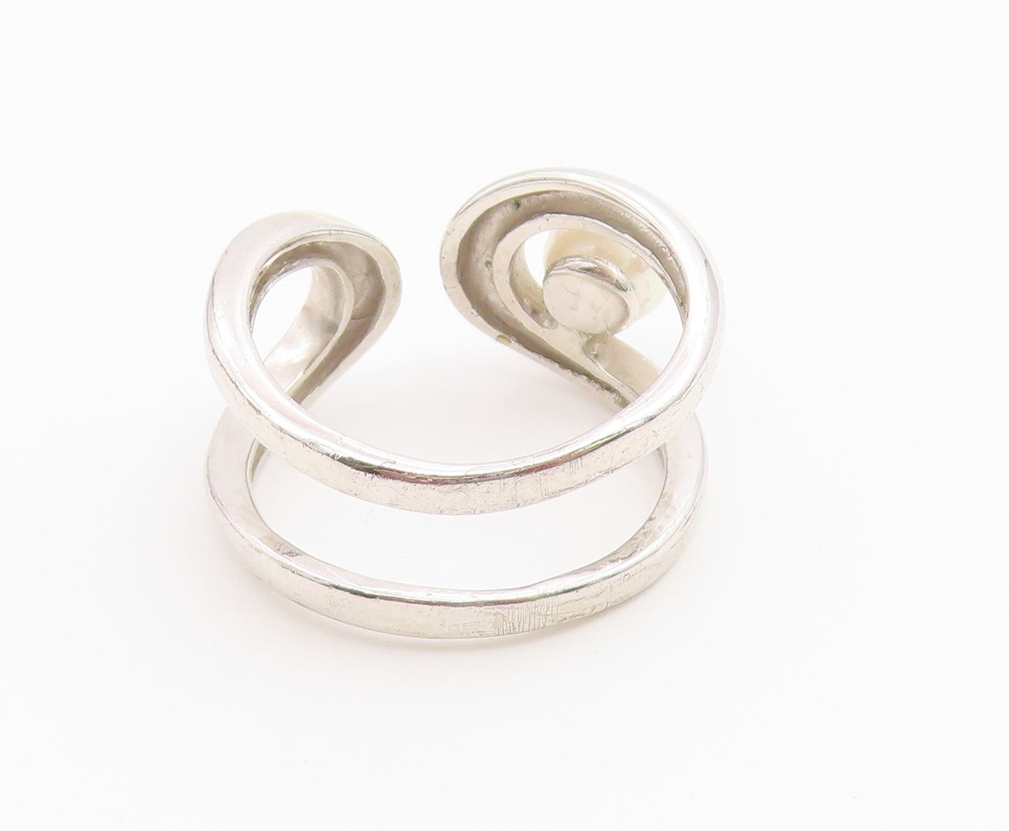 925 Sterling Silver Vintage Ring Abstract Wave Pearl Open Band  Sz 9  RG36678