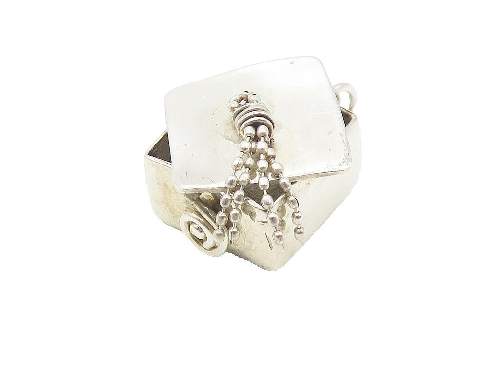 925 Sterling Silver  Vintage Shiny Square Open Box Drop Pendant  PT9347
