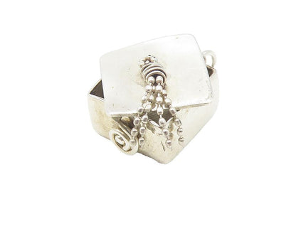925 Sterling Silver  Vintage Shiny Square Open Box Drop Pendant  PT9347