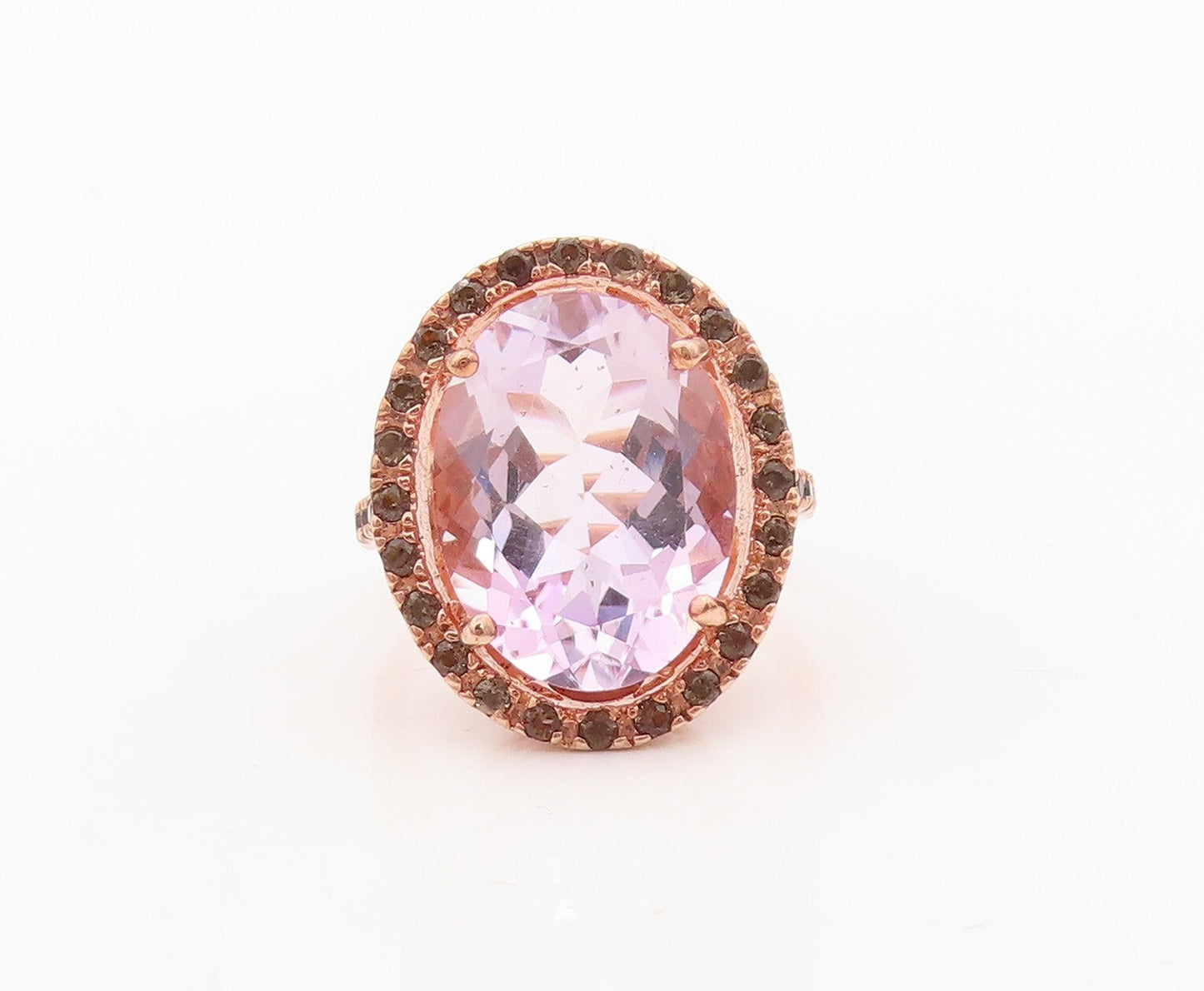 925 Sterling Silver Vintage Ring Rose Gold Plated CZ Smoky Quartz Sz 7.5 RG30340