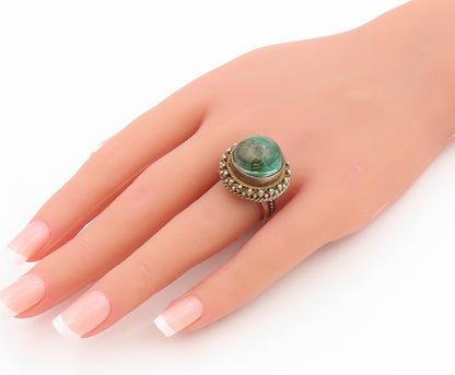 925 Sterling Silver Vintage Ring ISRAEL Cabochon Malachite Band  Sz 9.5  RG34015