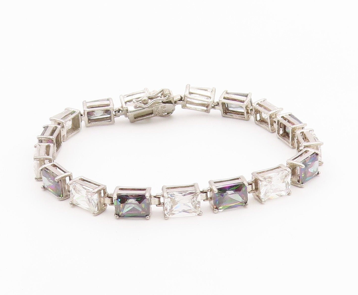 925 Sterling Silver  Vintage Cubic Zirconia & Mystic Topaz Bracelet  BT9518