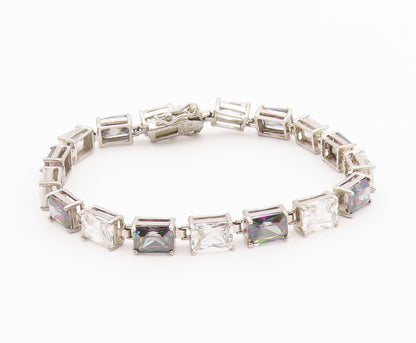 925 Sterling Silver  Vintage Cubic Zirconia & Mystic Topaz Bracelet  BT9518