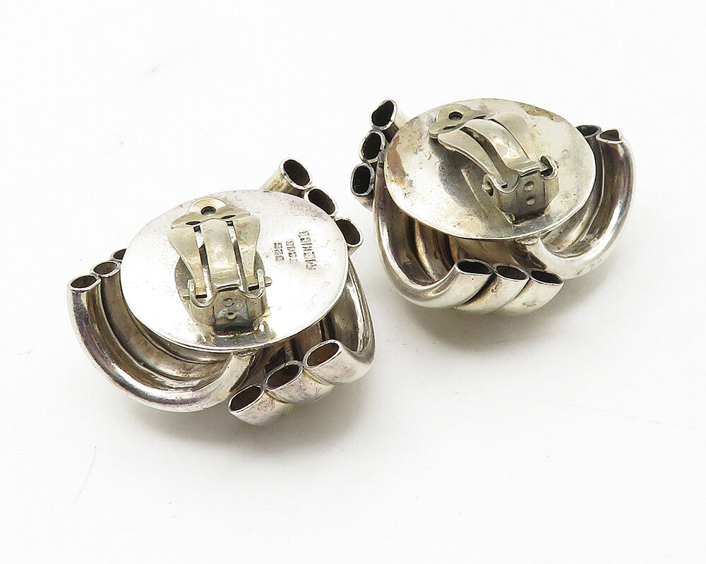 MEXICO 925 Sterling Silver  Vintage Modernist Macaroni Drop Earrings  EG5890