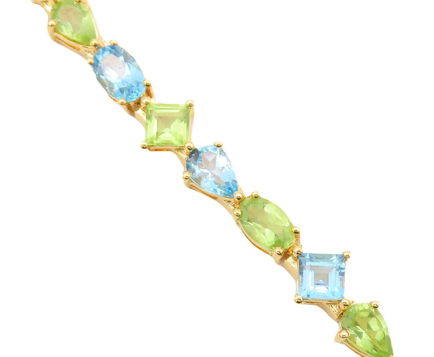 925 Sterling Silver Vintage Bracelet Gold Plated Blue Topaz & Peridot  BT10781